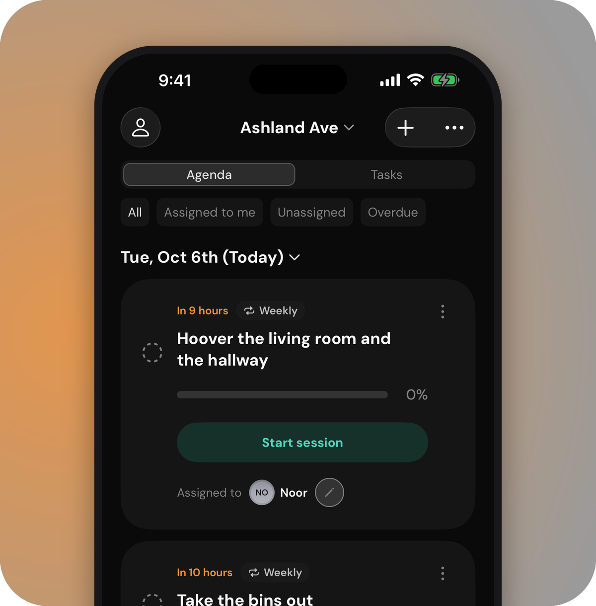 RoomAid tasks: weekly jobs assigned to different housemates