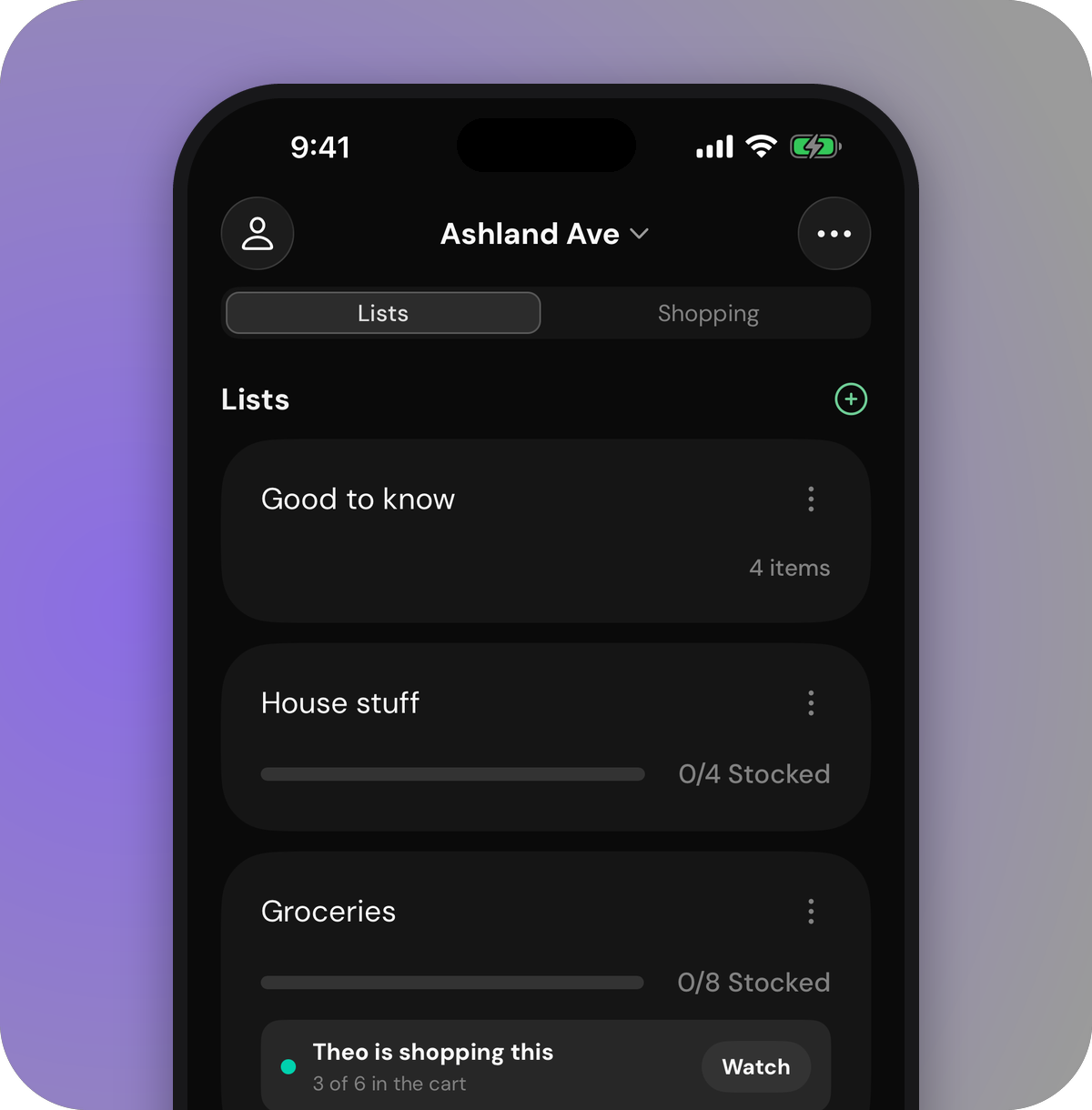 RoomAid lists: Good to know, House stuff and Groceries